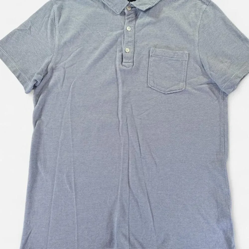 Banana Republic Men’s Polo Shirt Size L Blue White Stripe Chest Pocket
